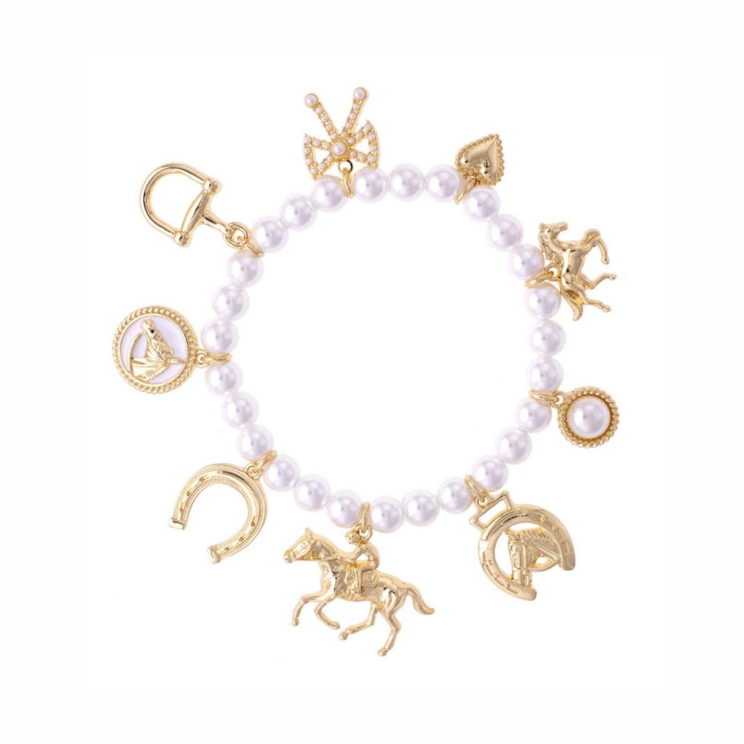 Equestrian Multi Charm Pearl Stretch Bracelet Ivory