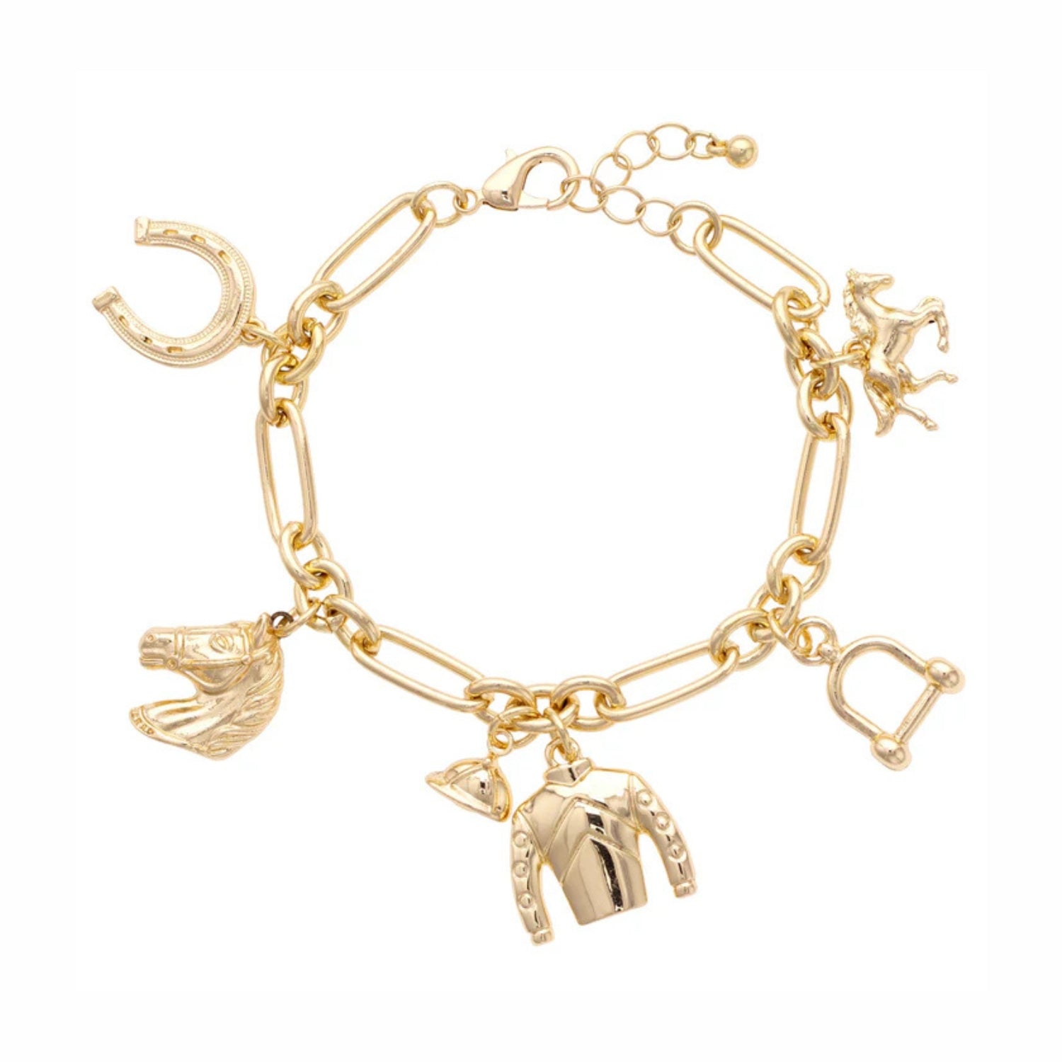 Blazing Saddles Equestrian Charm Bracelet Shiny Gold