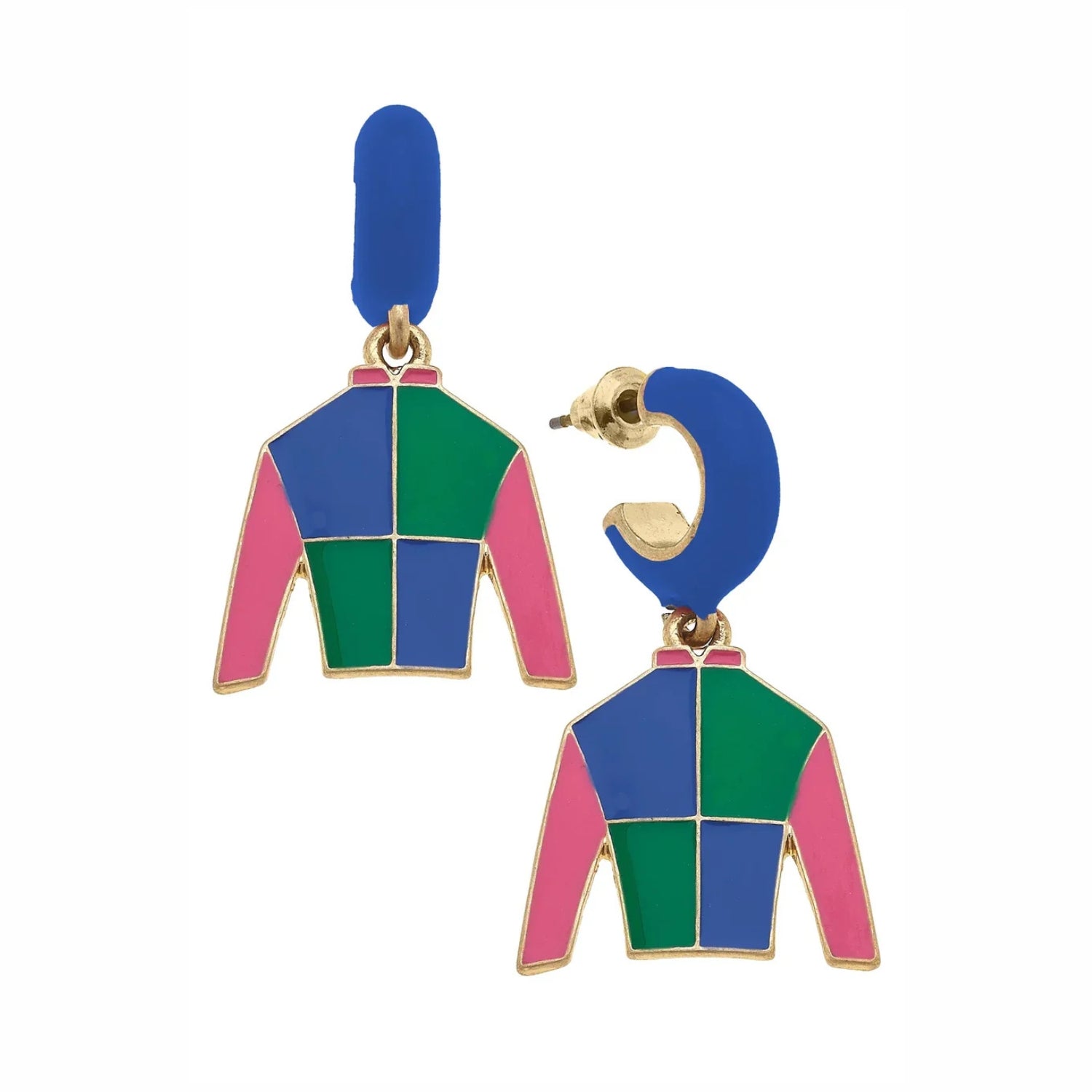 Beau Jockey Silk Huggie Drop Earrings in Blue