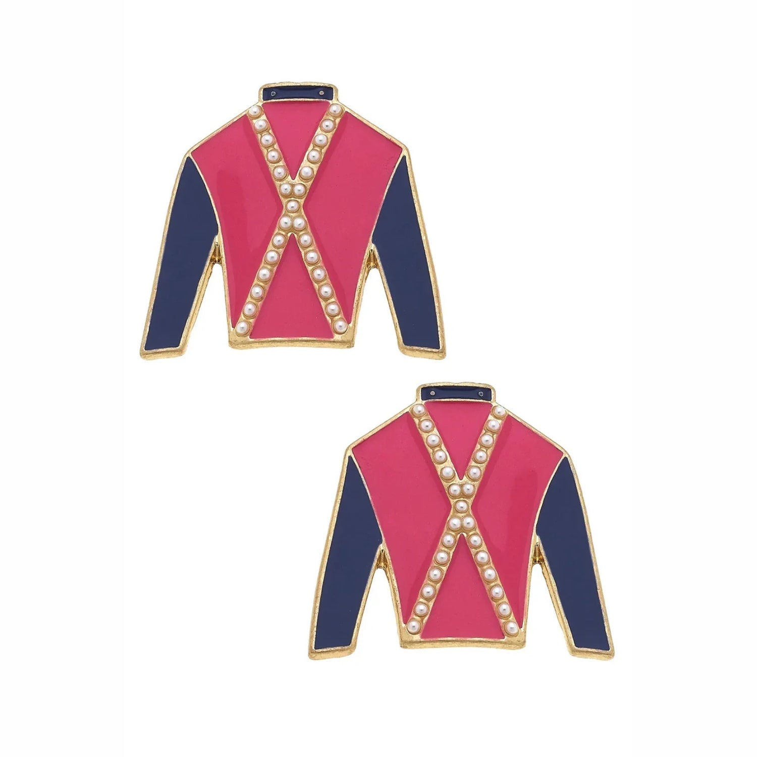 Dixie Jockey Silk Enamel Stud Earrings in Pink & Navy