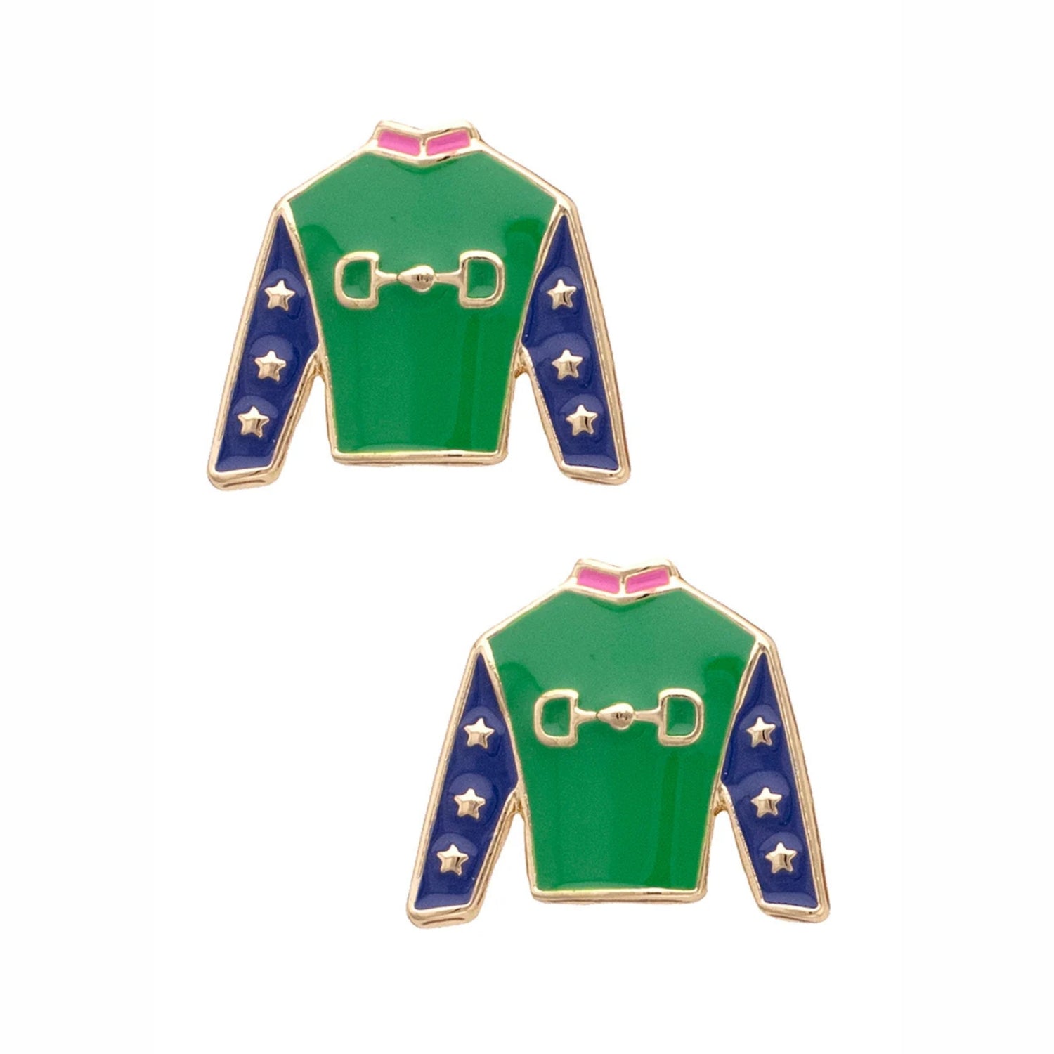 Dottie Jockey Silk Enamel Stud Earrings in Green & Navy