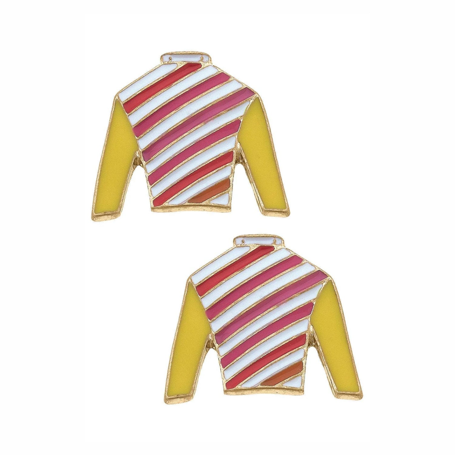 Ferdinand Jockey Silk Enamel Stud Earrings in Pink and White Stripe