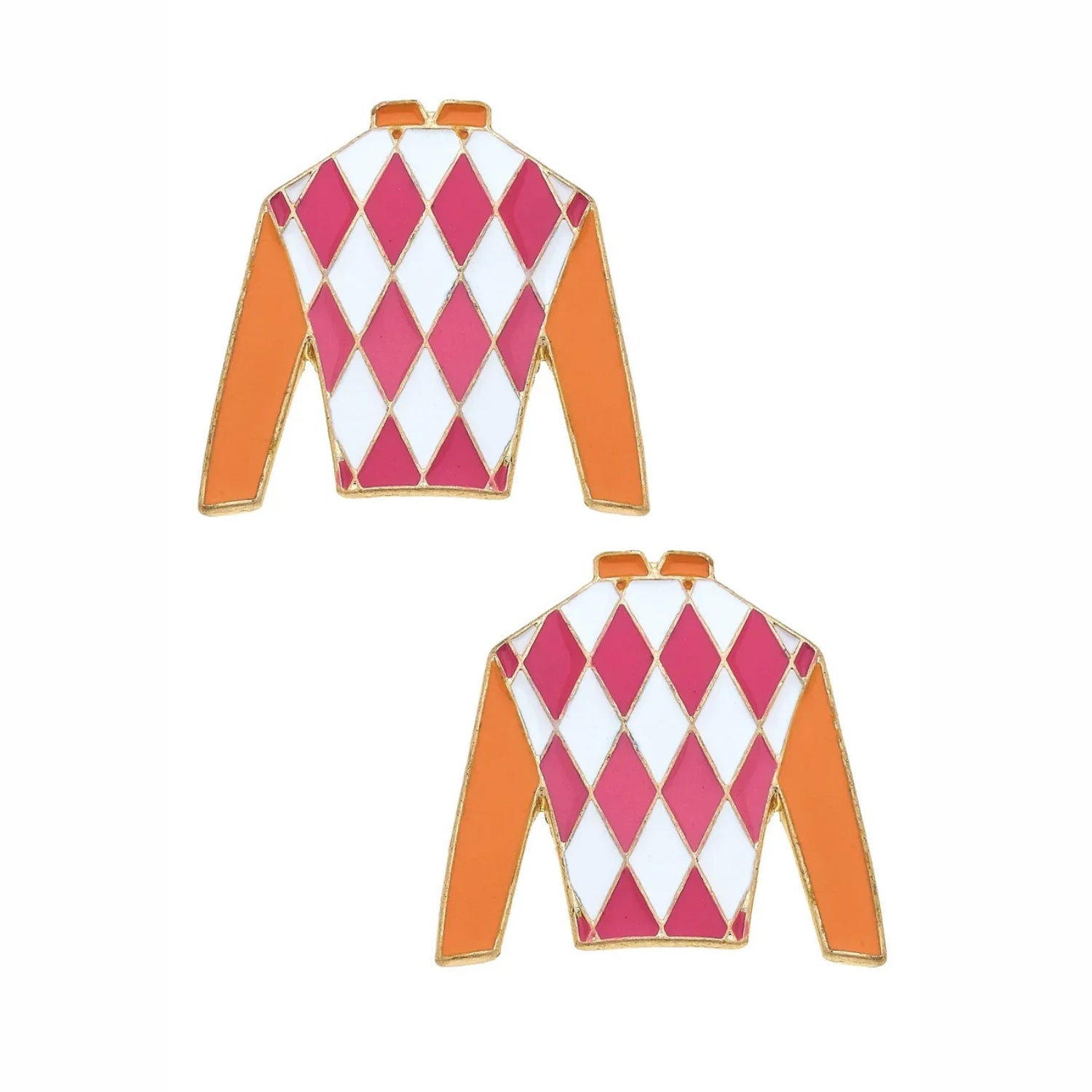 Fiona Jockey Silk Enamel Stud Earrings in Pink and Orange