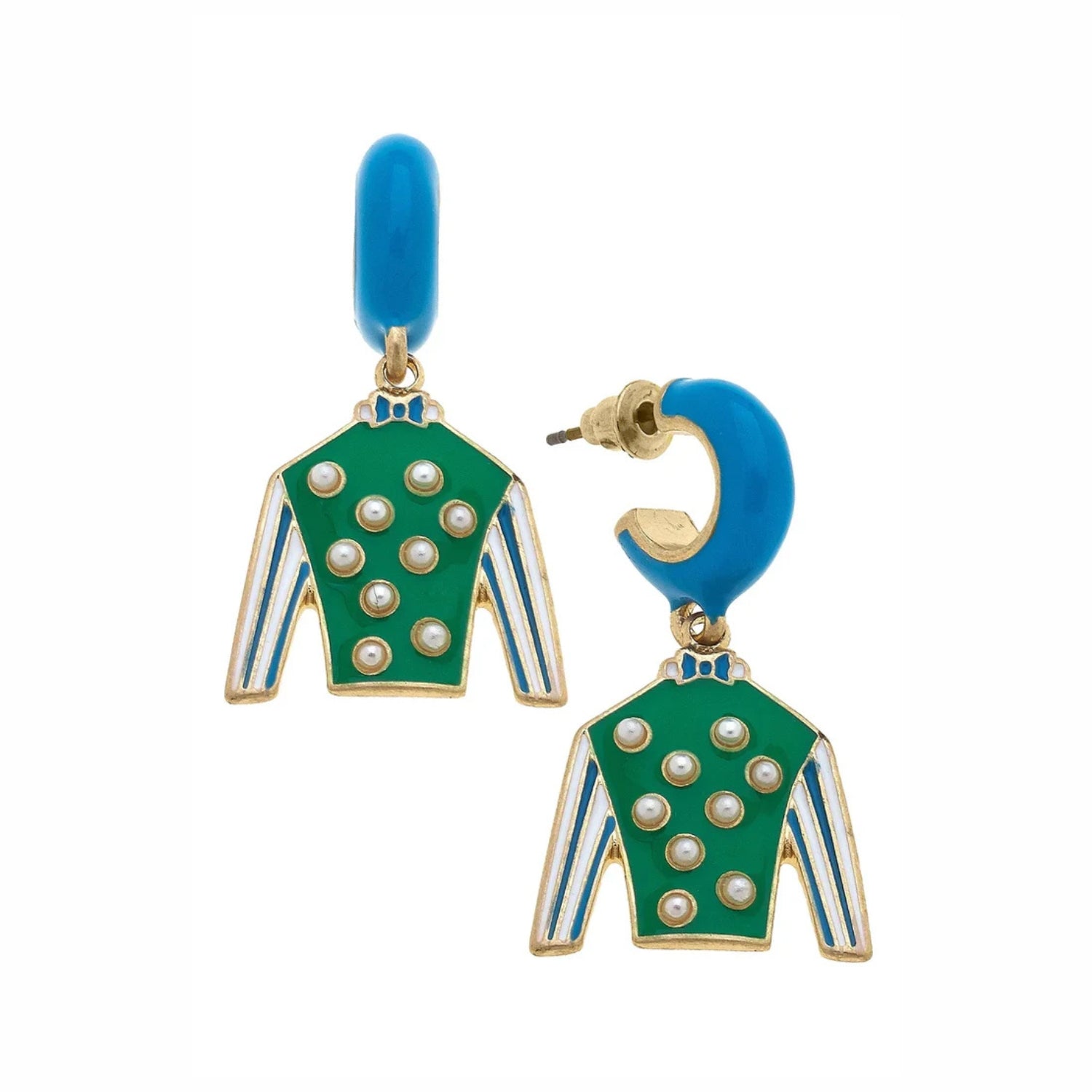 Freckles Jockey Silk Huggie Drop Earrings in Blue & Green