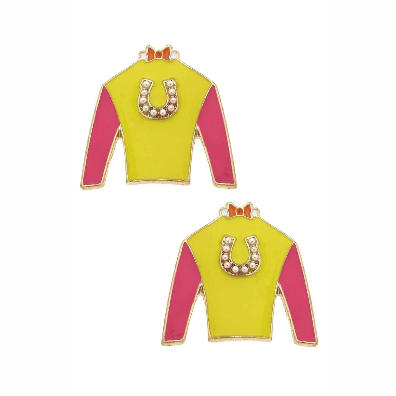 Harley Jockey Silk Enamel Stud Earrings in Yellow & Pink