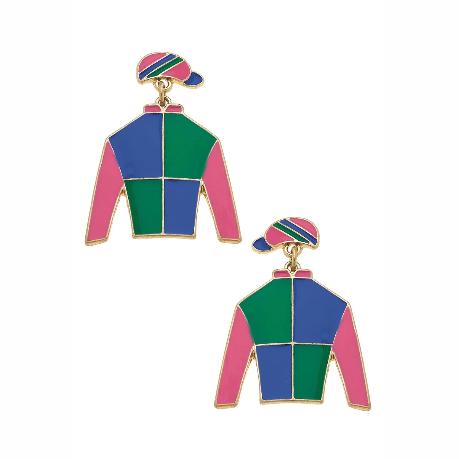 Jockey Silks Enamel Earrings Green and Blue